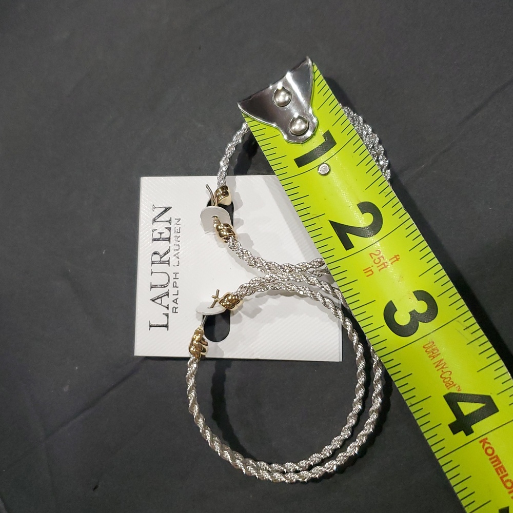 Lauren Ralph Lauren two Tone Rope Split gold and silver plated hoop Earrings new - Picture 9 of 9